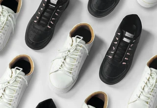 Curated collection of premium white and black leather sneakers displayed in an organized flat lay, representing archival-grade luxury sneaker preservation