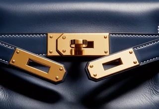 A vibrant blue navy Hermès Birkin bag with gold hardware, showing the textured grain that owners need to evaluate for scratch resistance.