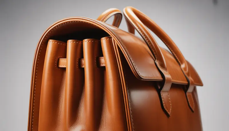 A high-detail close-up of the side stitching and leather panels of a luxury Hermès bag, showing the precise craftsmanship and the areas most vulnerable to structural tension and stretching from overfilling