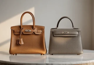 A side-by-side comparison of Hermès Togo and Epsom leather bags, highlighting the difference between natural pebbled grain and structured pressed grain